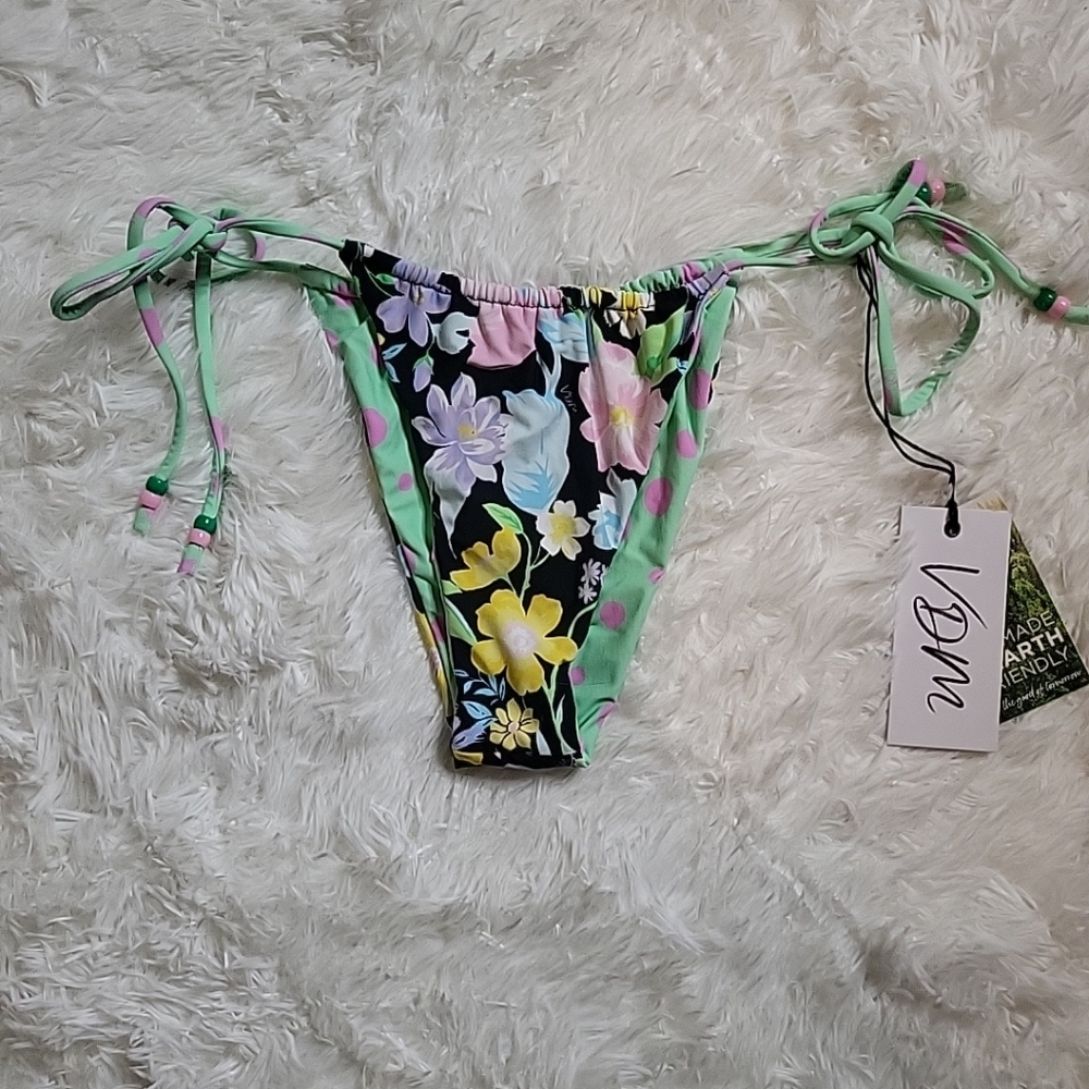 VDM x Revolve Marley Reversible String Bikini Bottoms Floral Polka Dot S Small ✨